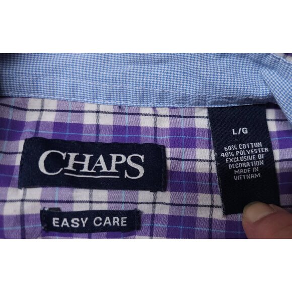 Chaps Easy Care Mens Large Purple Check Short Sleeve Button Down Logo Shirt - Picture 10 of 10
